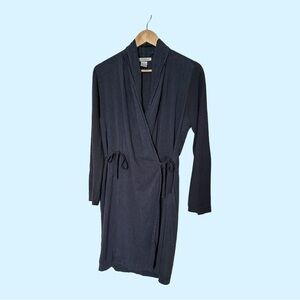 Prairie Underground Muted Navy Blue Gray Raw Silk Wrap Dress Robe Dress sz XS